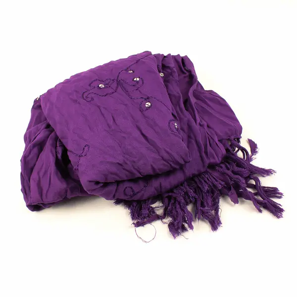 Women's Embroidered Sequin Fringed Purple Scarf 48" x 66"