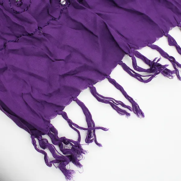 Women's Embroidered Sequin Fringed Purple Scarf 48" x 66"