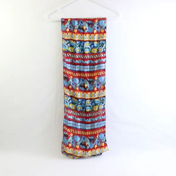Red Yellow and Blue Floral Print Sheer Scarf 10" x 60"