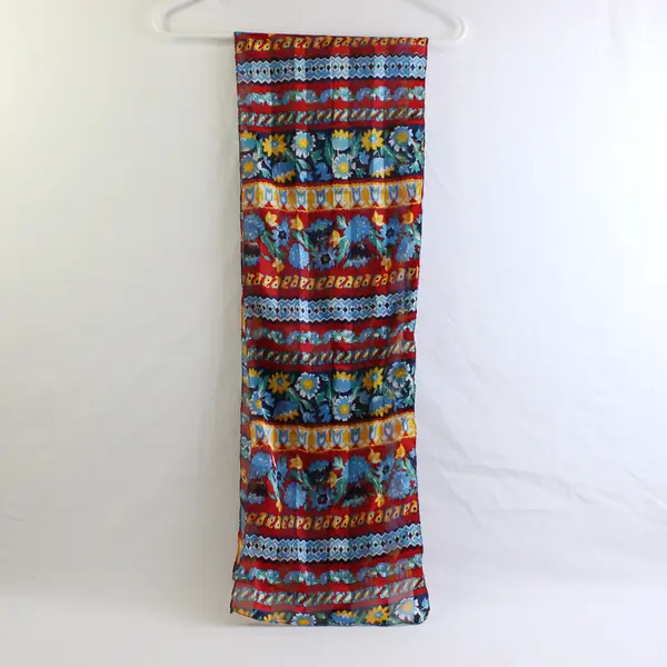 Red Yellow and Blue Floral Print Sheer Scarf 10" x 60"