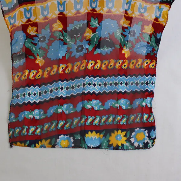 Red Yellow and Blue Floral Print Sheer Scarf 10" x 60"