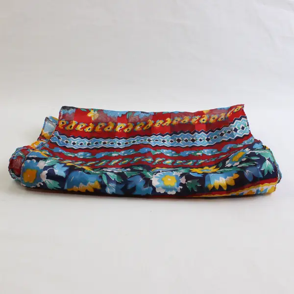 Red Yellow and Blue Floral Print Sheer Scarf 10" x 60"