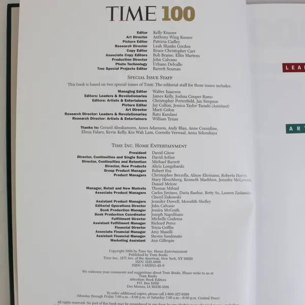Time 100 Leaders & Revolutionaries Artists & Entertainers 1998 HC Very Good