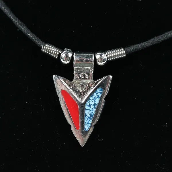 Turquoise & Coral Necklace Silver Tone 9 Inches Arrowhead Pendant