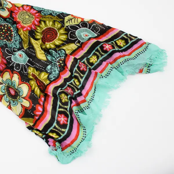 Multicolor Retro Floral Pattern Scarf 26" x 66"