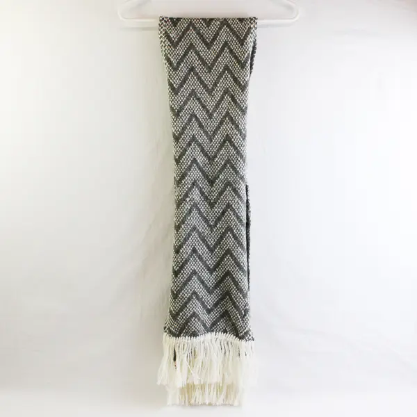 Charter Club Gray and White Fringed Acrylic Knit Scarf 9" x 65"