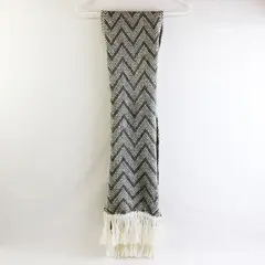 Charter Club Gray and White Fringed Acrylic Knit Scarf 9" x 65"