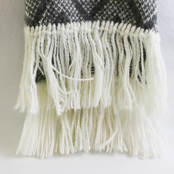Charter Club Gray and White Fringed Acrylic Knit Scarf 9" x 65"