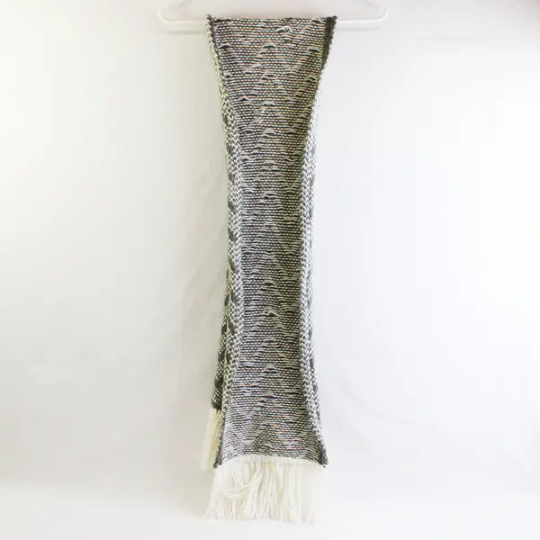 Charter Club Gray and White Fringed Acrylic Knit Scarf 9" x 65"