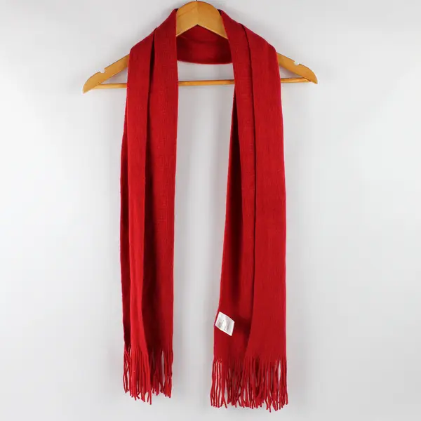 Solid Red Fringed Acrylic Knit Scarf 11" x 60"