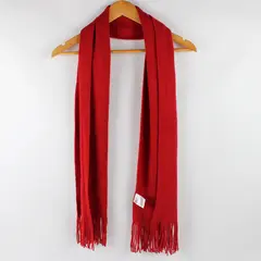 Solid Red Fringed Acrylic Knit Scarf 11" x 60"