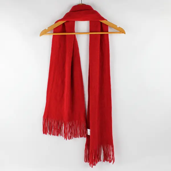 Solid Red Fringed Acrylic Knit Scarf 11" x 60"