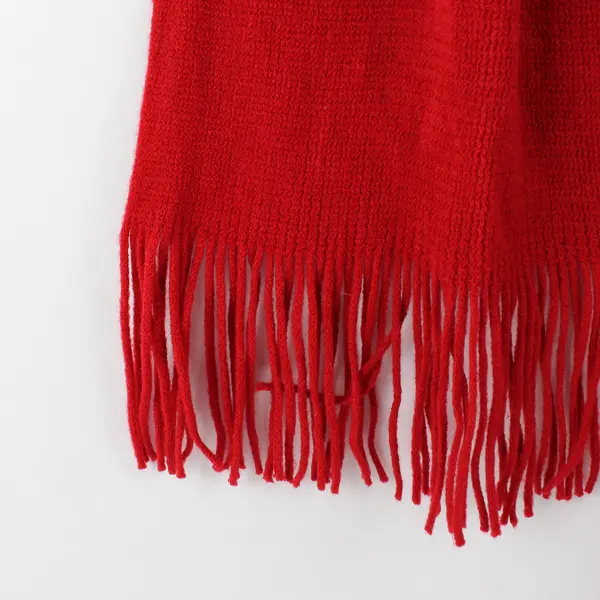 Solid Red Fringed Acrylic Knit Scarf 11" x 60"