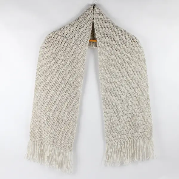 Plain Off-White Fringed Knit Scarf 10" x 60"