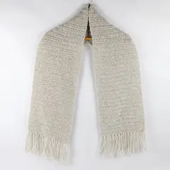Plain Off-White Fringed Knit Scarf 10" x 60"