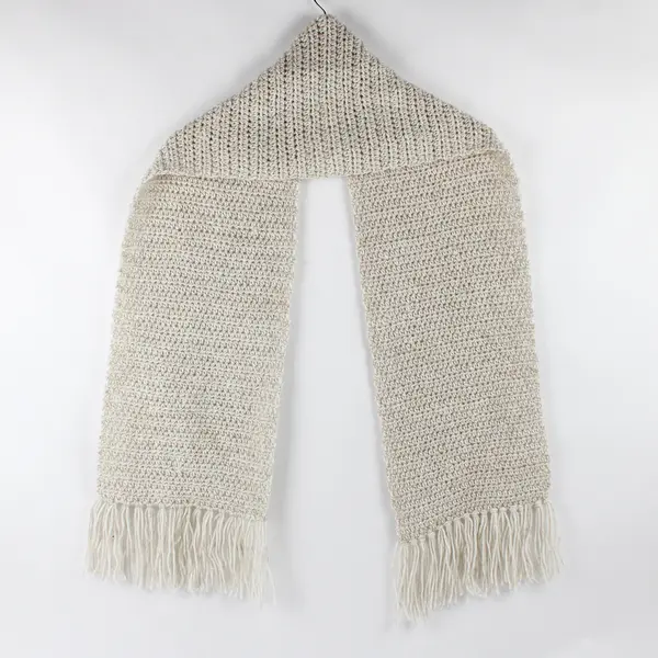 Plain Off-White Fringed Knit Scarf 10" x 60"