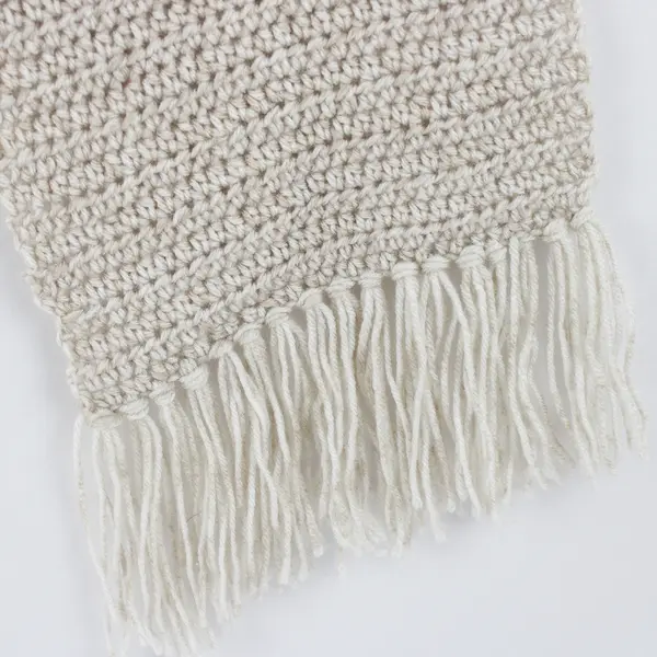 Plain Off-White Fringed Knit Scarf 10" x 60"