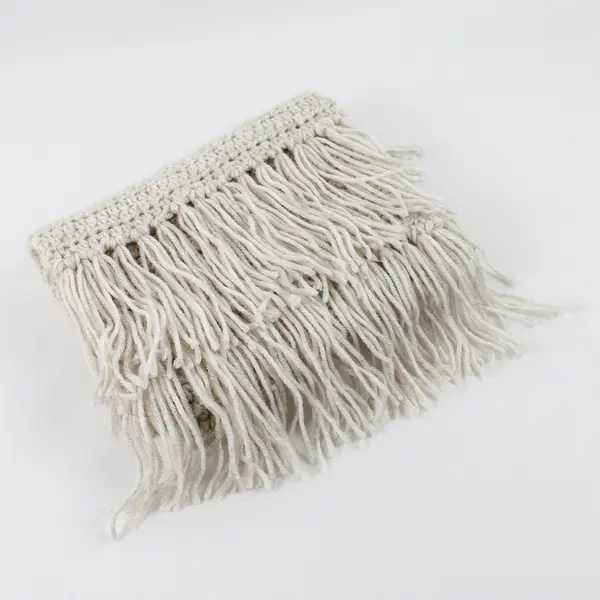 Plain Off-White Fringed Knit Scarf 10" x 60"