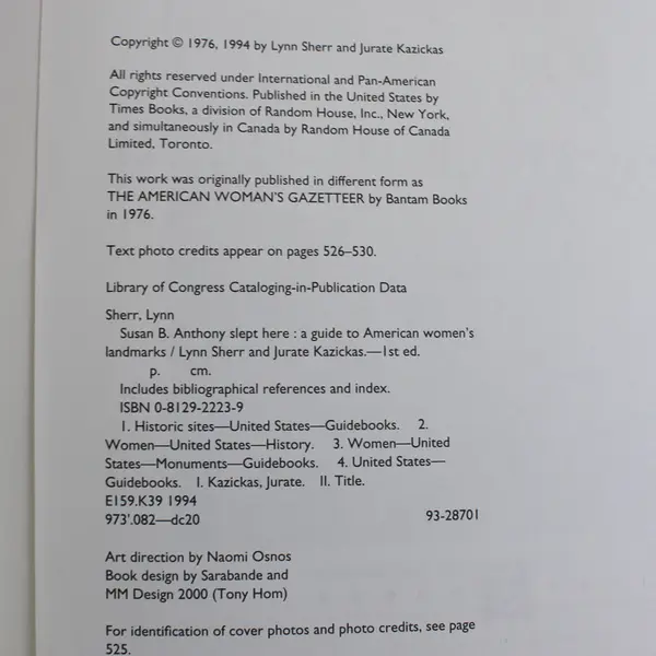 Susan B. Anthony Slept Here A Guide by Lynn Sherr & Jurate Kazickas 1994 PB Good