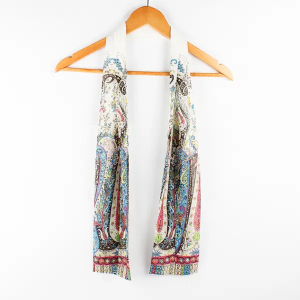 Women's Multicolor Paisley Pattern Sheer Skinny Scarf  4-3/4" x  55"