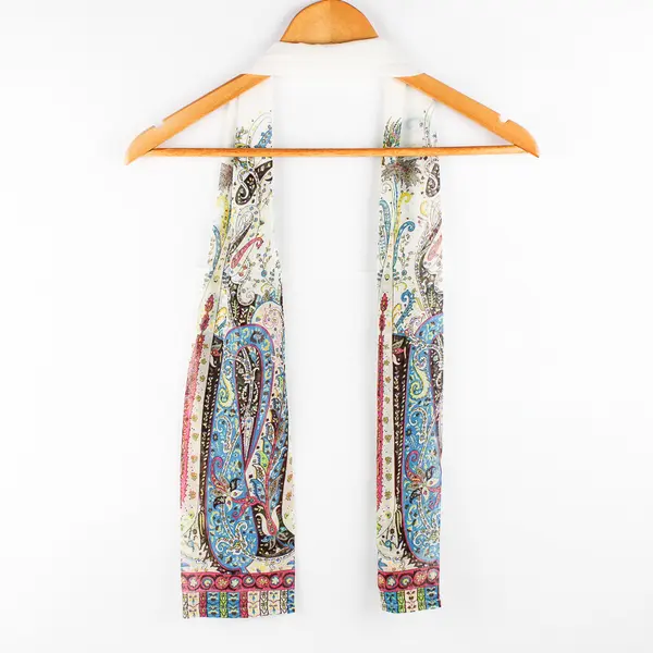 Women's Multicolor Paisley Pattern Sheer Skinny Scarf  4-3/4" x  55"