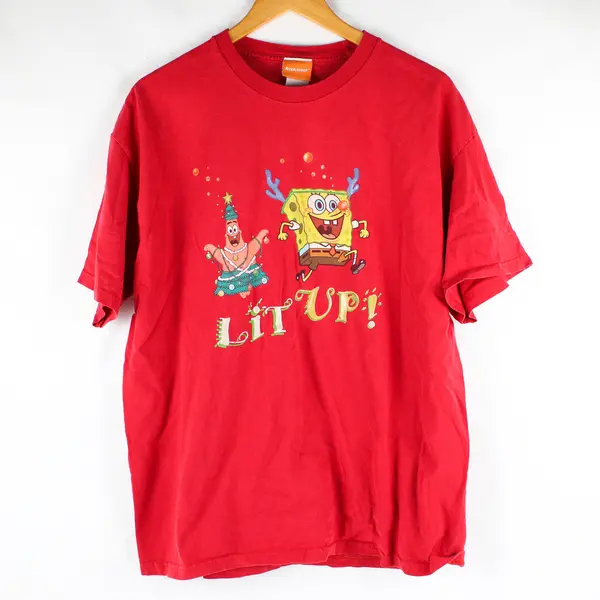 2004 Nickelodeon Spongebob Christmas T-Shirt Men's Size 2XL FLAWED