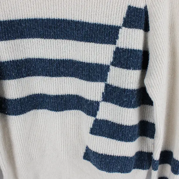 Love Ellie White and Blue Striped Long-Sleeved Knit Sweater Women's Medium