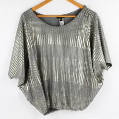 Vintage Espresso Gray and Gold Metallic Short Dolman Sleeve Top Women's Large