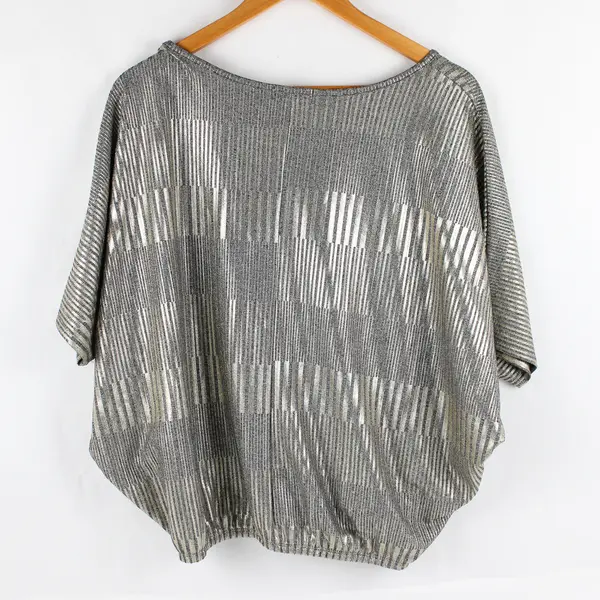 Vintage Espresso Gray and Gold Metallic Short Dolman Sleeve Top Women's Large