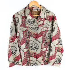 Chico's Design Red and Gold Floral Pattern Button-Front Jacket Women's Size 2