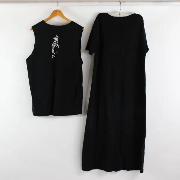 VTG Cactus California 2 Pc Set Black Cotton Vest and Dress Women's Medium FLAWED