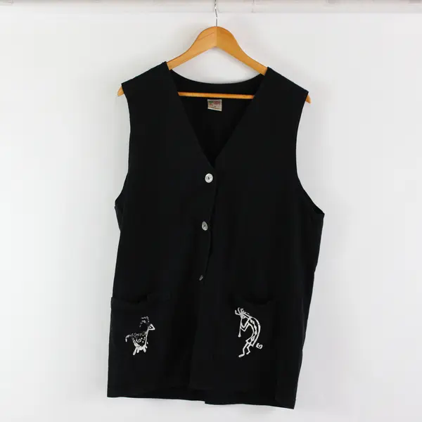 VTG Cactus California 2 Pc Set Black Cotton Vest and Dress Women's Medium FLAWED