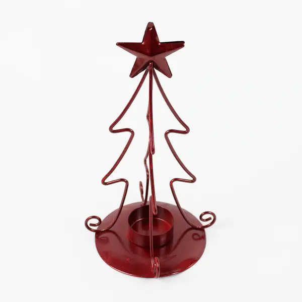 Lot of 3 Metal Christmas Tree Tea Light Candle Holders 8.5" Gold and Red