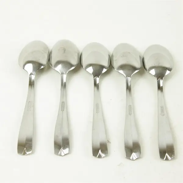 Lot Of 5 Oneida Silver Pluma (Stainless) Flatware Soup Spoons 7.25" Long
