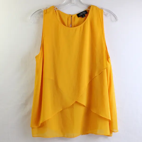 Tahari Women's M Orange Sleeveless Layered Flowy Chiffon Blouse