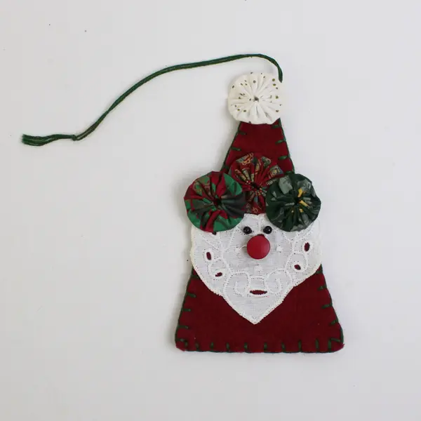 Lot of 2 Yo-Yo Patchwork Santa  Hanging Ornaments, Vintage