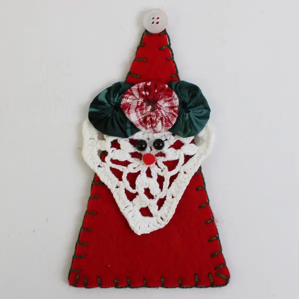 Lot of 2 Yo-Yo Patchwork Santa  Hanging Ornaments, Vintage