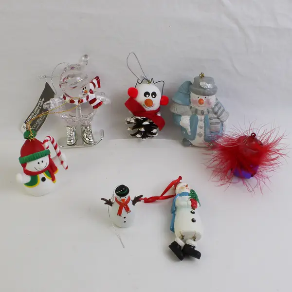 Lot of 7 Whimsical Snowmen Ornaments One Bell