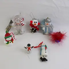 Lot of 7 Whimsical Snowmen Ornaments One Bell