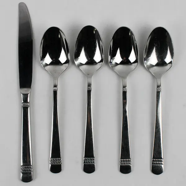 Lot Of 5 Oneida Silver Pompei (Stainless) Flatware 4 Soup Spoons & Dinner Knife