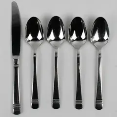 Lot Of 5 Oneida Silver Pompei (Stainless) Flatware 4 Soup Spoons & Dinner Knife