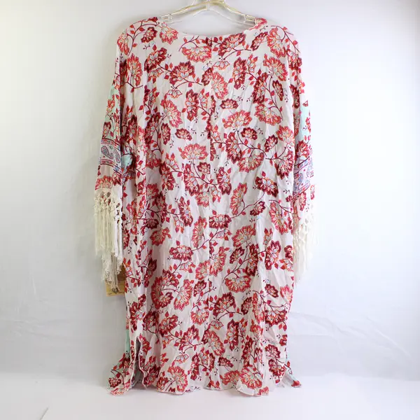 Democracy Women's 0/S Floral Open Front Fringe Sleeve Cardigan 