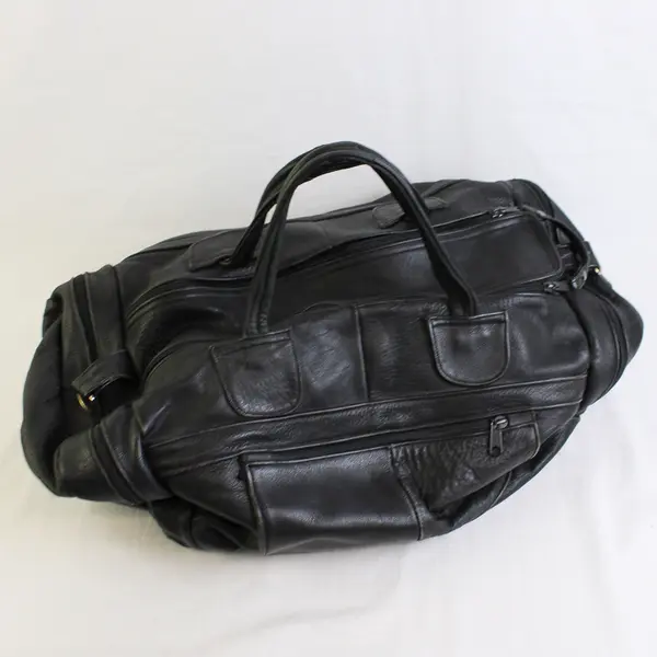 Ideal Black Genuine Leather Weekender Duffle Bag