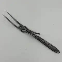 Vintage Ornate Meat Carving Fork w/ Silver Plate Floral Handle & Stand 10"L