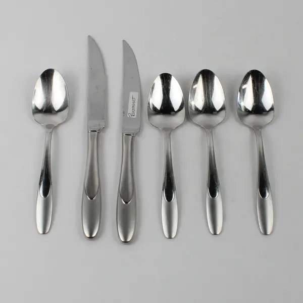 Lot Of 6 Oneida Silver Paramount (Stainless) Flatware Soup Spoons & Steak Knives