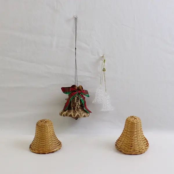 Lot of 5 Assorted Christmas Jingle Bell Hanging Ornaments, Straw and Glass