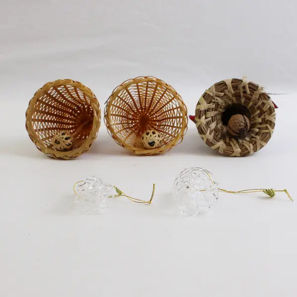 Lot of 5 Assorted Christmas Jingle Bell Hanging Ornaments, Straw and Glass