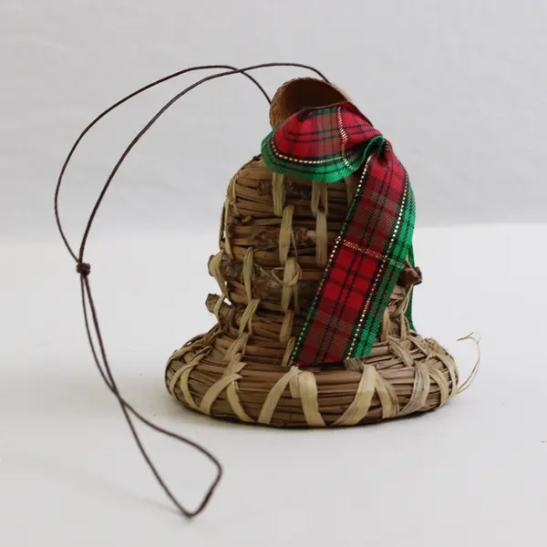 Lot of 5 Assorted Christmas Jingle Bell Hanging Ornaments, Straw and Glass