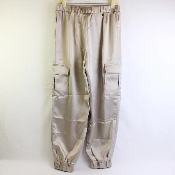 NWT Sincerely Jules Women's L Gray Satin Tie Front Silky Feel Cargo Joggers