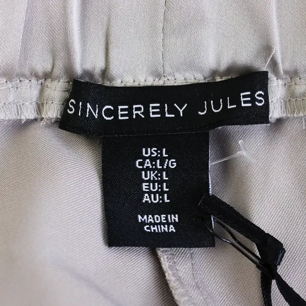 NWT Sincerely Jules Women's L Gray Satin Tie Front Silky Feel Cargo Joggers